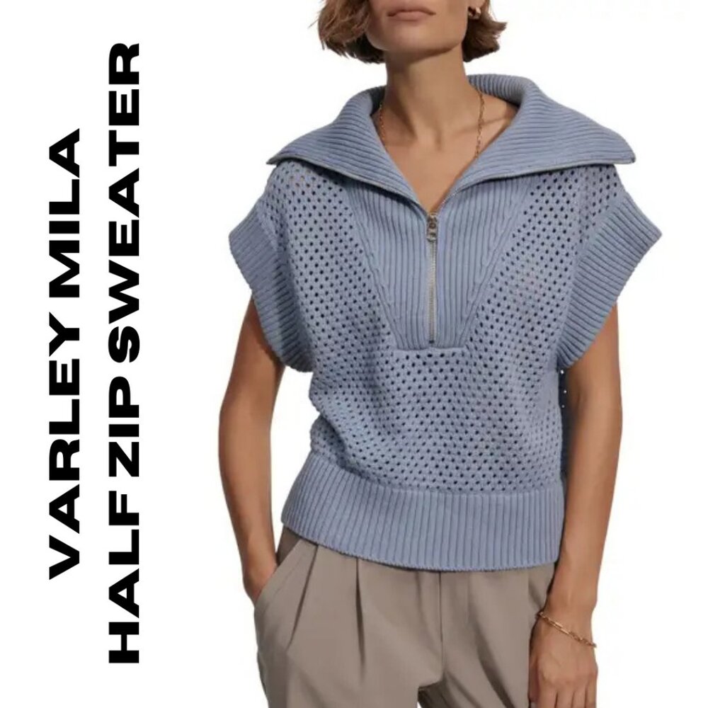 Varley Mila Open Stitch Half-Zip Sweater – XL, Ashley Blue